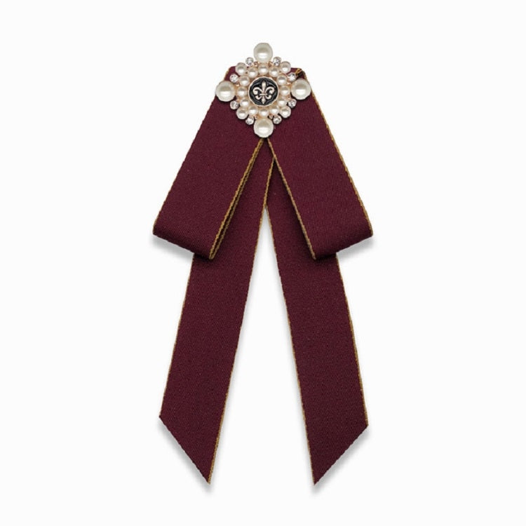 Unisex Pearl Bow-knot Cloth Bow Tie Brooch Clothing Accessories, Style:Pin Buckle Version(Red Wine)