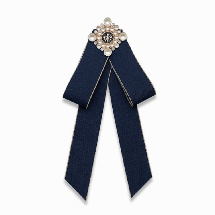 Unisex Pearl Bow-knot Cloth Bow Tie Brooch Clothing Accessories, Style:Pin Buckle Version(Navy)