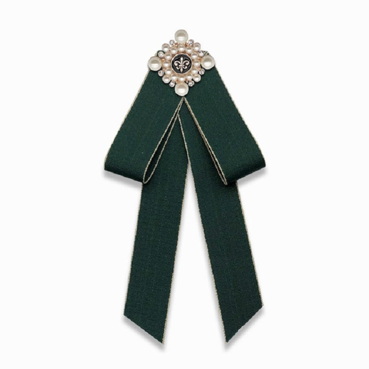 Unisex Pearl Bow-knot Cloth Bow Tie Brooch Clothing Accessories, Style:Pin Buckle Version(Army Green)