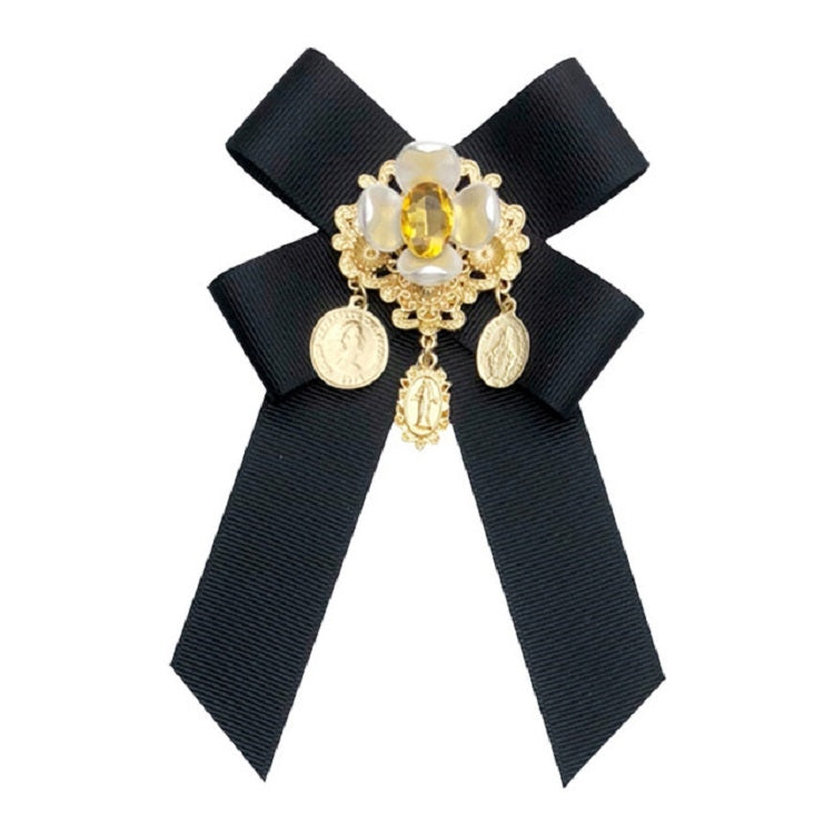 Women Vintage Flowers Diamond Bow-knot Bow Tie Shirt Brooch Clothing Accessories, Style:Pin Buckle Version(Black)