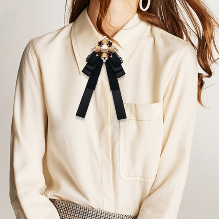 Ladies Court Style Cloth Brooch Lace Bow-knot Bow Tie Costume Accessories, Style:Pin Buckle Version(Black)