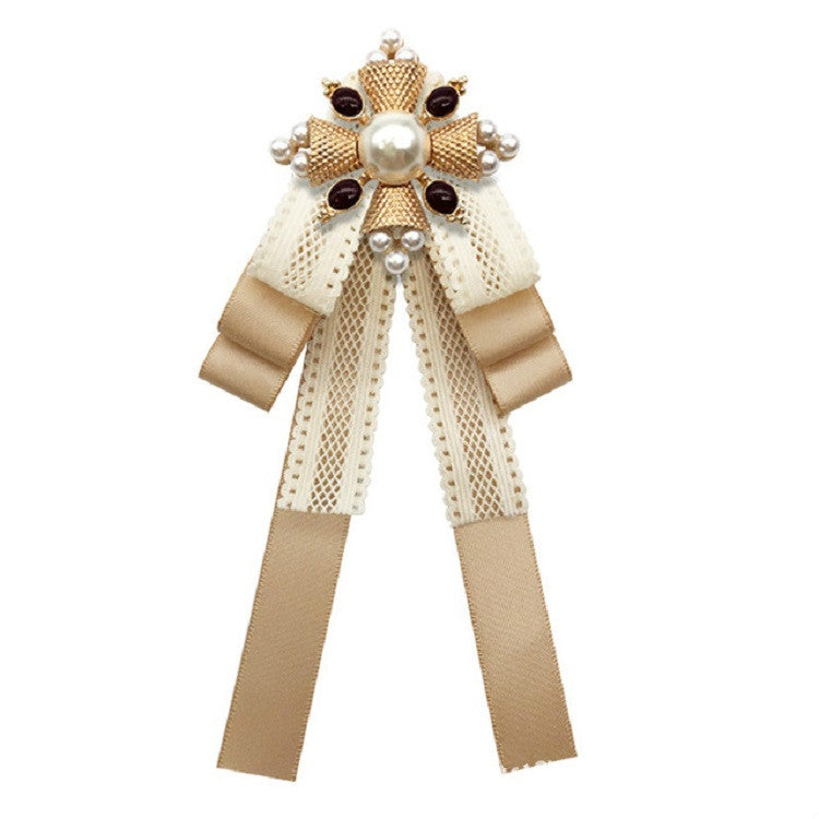 Ladies Court Style Cloth Brooch Lace Bow-knot Bow Tie Costume Accessories, Style:Pin Buckle Version(Champagne)