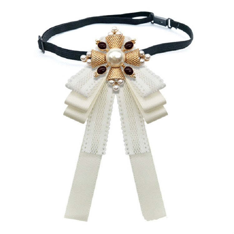 Ladies Court Style Cloth Brooch Lace Bow-knot Bow Tie Costume Accessories, Style:Tie Belts Version(White)