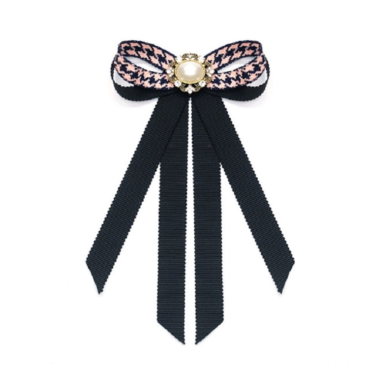 Women Houndstooth Pattern Pearl Bow-knot Bow Tie Professional Brooch Costume Accessories(Red)