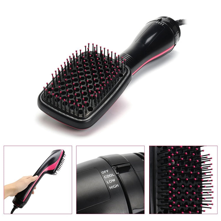 Professional Multi Function Electric Hair Blow Brush Hot Air Hair Curls Comb Salon Hair Styler, Plug standard:EU(Rose Red)