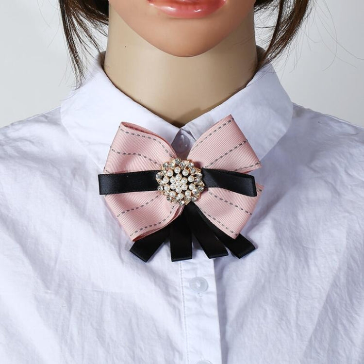 Women Diamond Pearl Multilayer Ribbon Bow-knot Bow Tie Clothing Accessories(Blue)