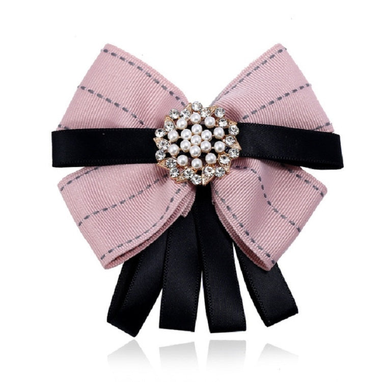 Women Diamond Pearl Multilayer Ribbon Bow-knot Bow Tie Clothing Accessories(Pink)