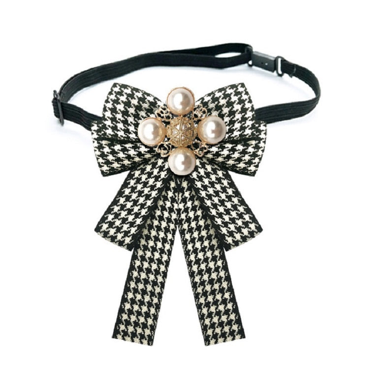 Women Houndstooth Pattern Double-layer Bow-knot Bow Tie Clothing Accessories, Style:Tie Belts Version(Black)