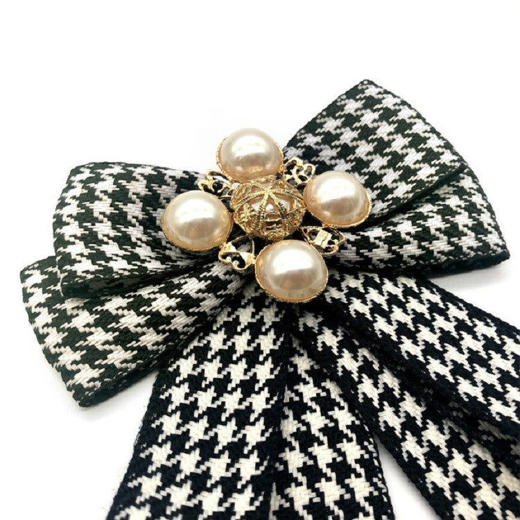 Women Houndstooth Pattern Double-layer Bow-knot Bow Tie Clothing Accessories, Style:Tie Belts Version(Black)