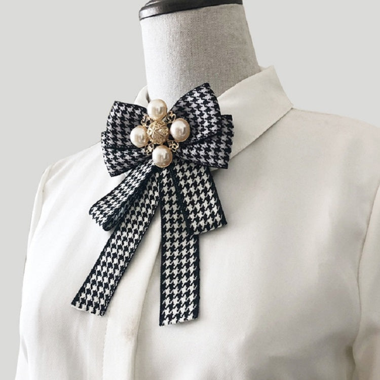 Women Houndstooth Pattern Double-layer Bow-knot Bow Tie Clothing Accessories, Style:Tie Belts Version(Black)