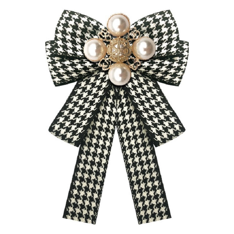 Women Houndstooth Pattern Double-layer Bow-knot Bow Tie Clothing Accessories, Style:Pin Buckle Version(Black)