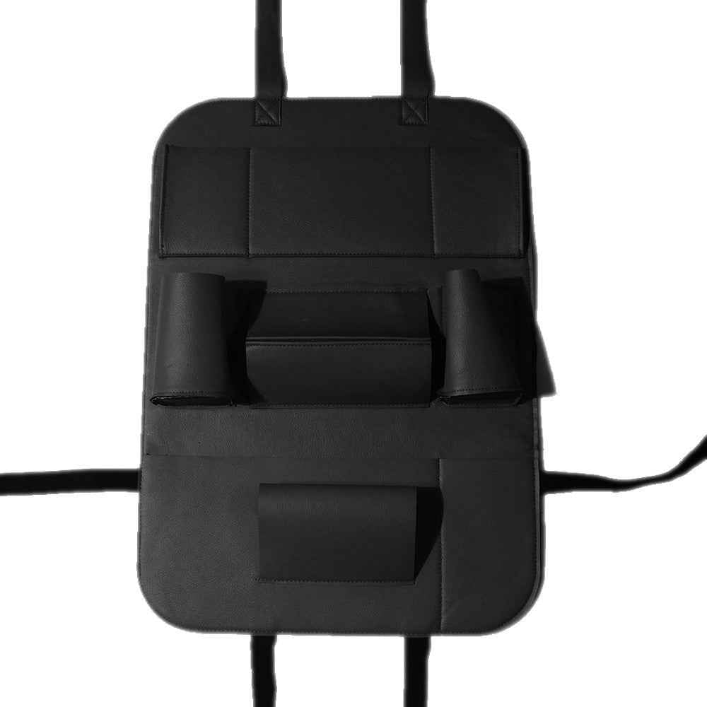 PU Leather Car Seat Back Organizer Backseat Storage Box - Black