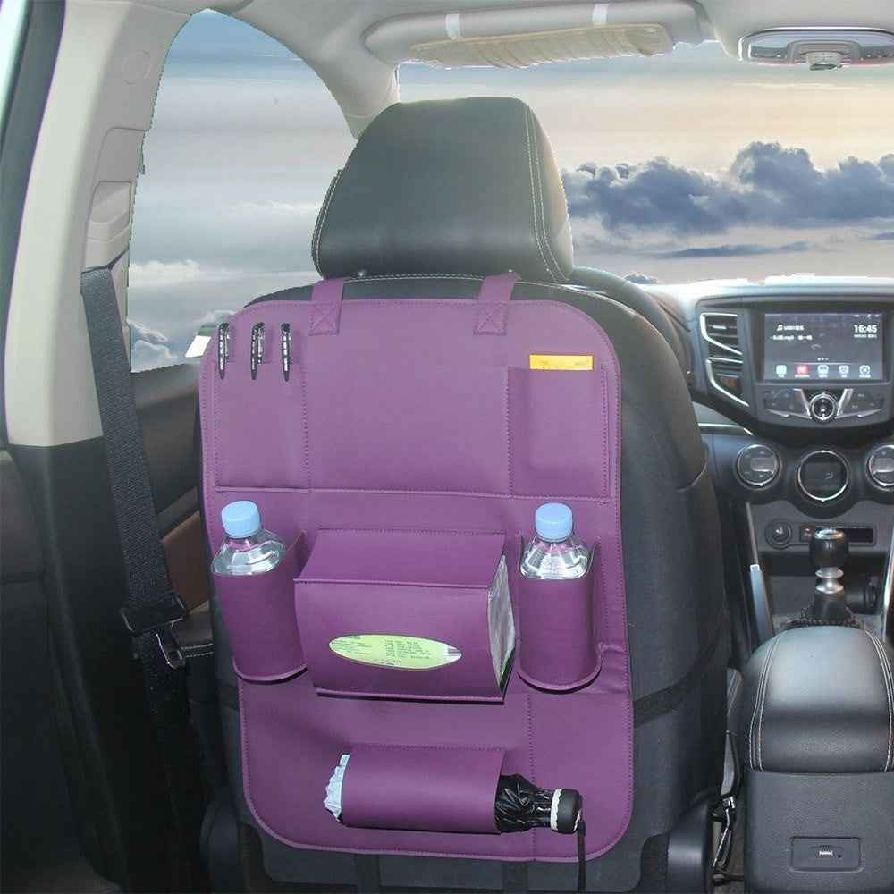 PU Leather Car Seat Back Organizer Backseat Storage Box - Black