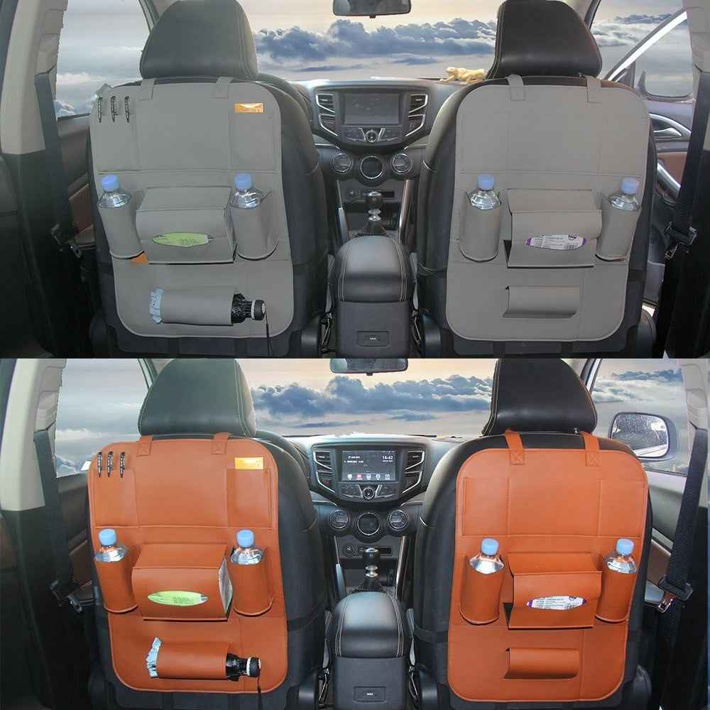 PU Leather Car Seat Back Organizer Backseat Storage Box - Black
