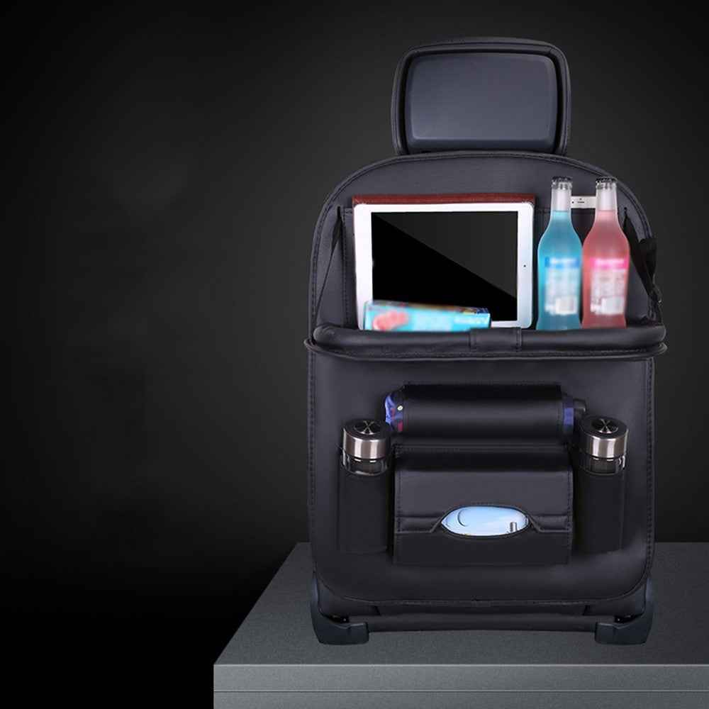 Multifunction Car Seat Back Bag Folding Table Organizer Pad Drink Storage Pocket - Black