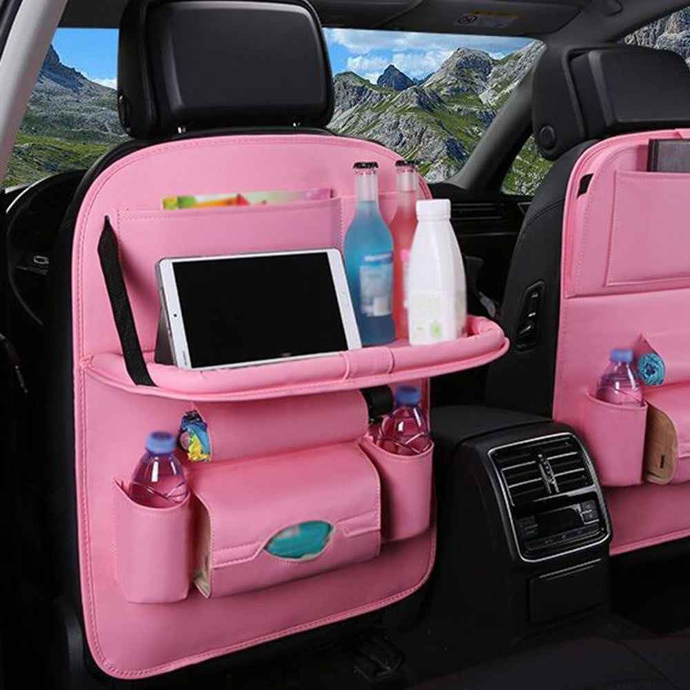 Multifunction Car Seat Back Bag Folding Table Organizer Pad Drink Storage Pocket - Pink