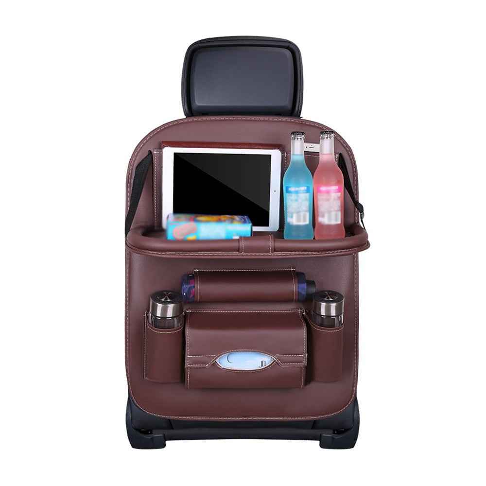Multifunction Car Seat Back Bag Folding Table Organizer Pad Drink Storage Pocket - Coffee