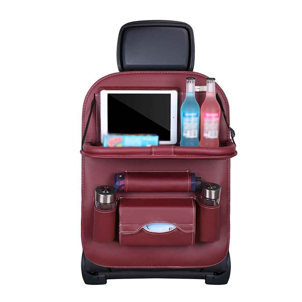 Multifunction Car Seat Back Bag Folding Table Organizer Pad Drink Storage Pocket - Wine Red