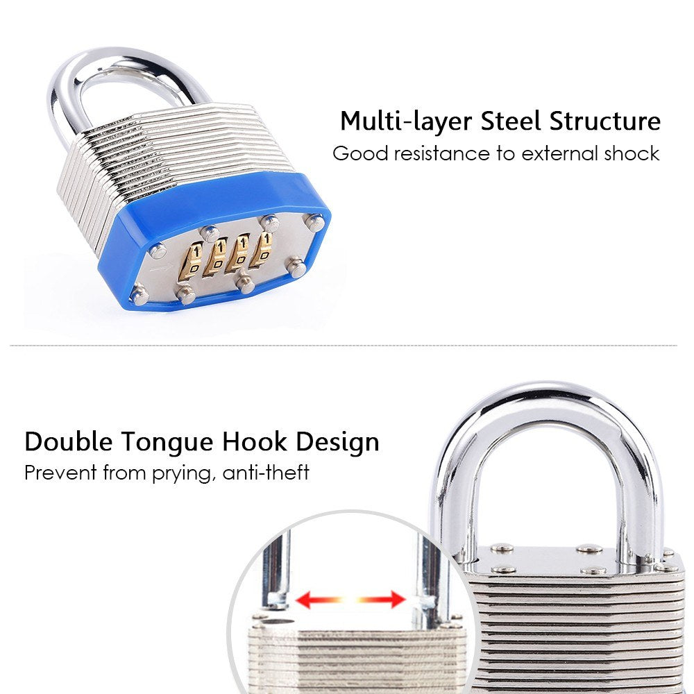 4-Digit Bottom Resettable Combination Padlock Anti-Theft Security Padlock for School Gym Storage Gate Cabinet