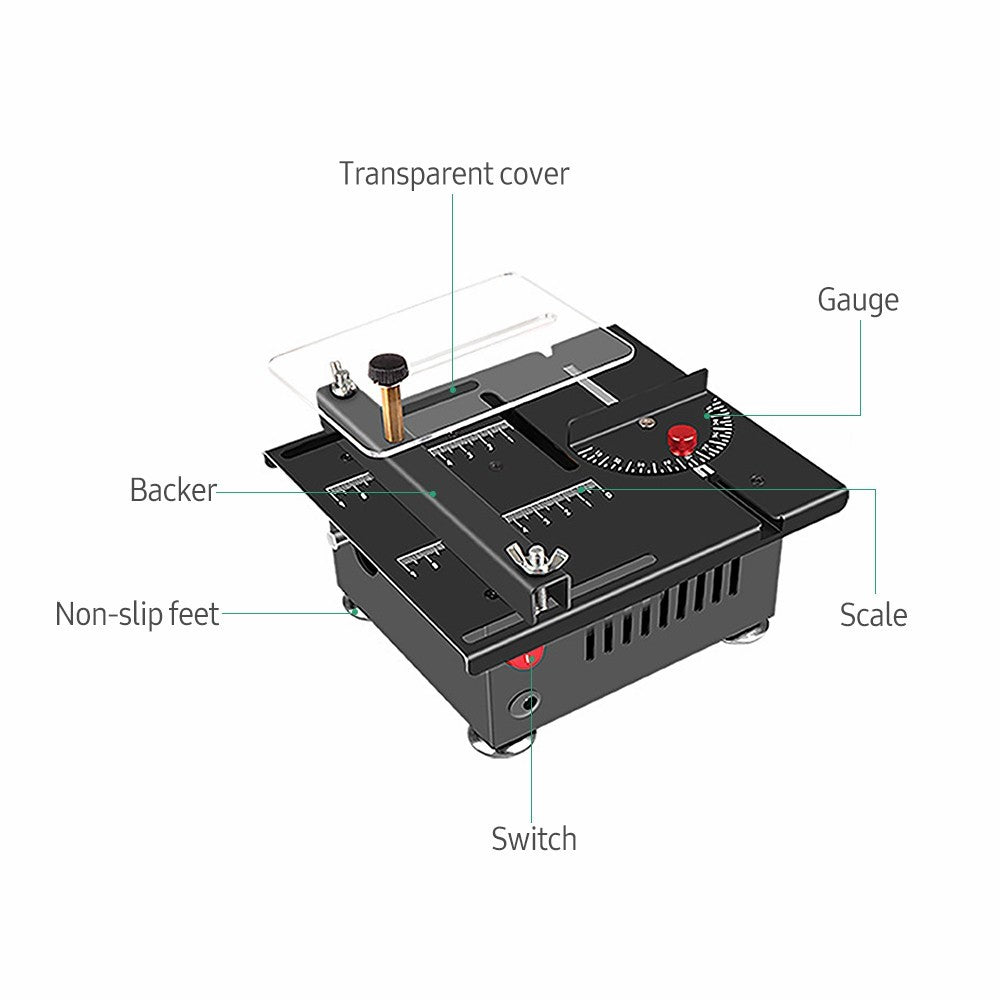 Table Saw Cutting Set 100W Mini Table Saw with 16mm Cutting Depth and Blade Flexible Shaft - EU Plug/Type 3/Liftable Blade