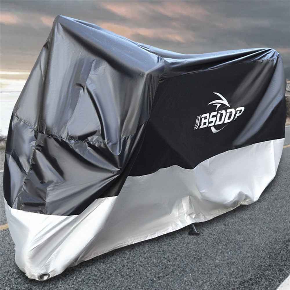 BSDDP 200x90x100cm Motorcycle Cover with Keyhole Oxford Cloth Waterproof Dustproof Motorbike Outdoor Protective Hood Cover - Black/Silver/M