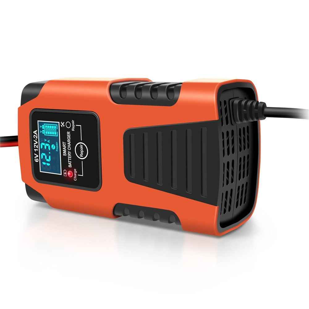 Motorcycle Smart Battery Charger 6V/2A 12V/2A Automatic Trickle Battery Charger Battery Maintainer Battery Desulfator - EU Plug/Orange