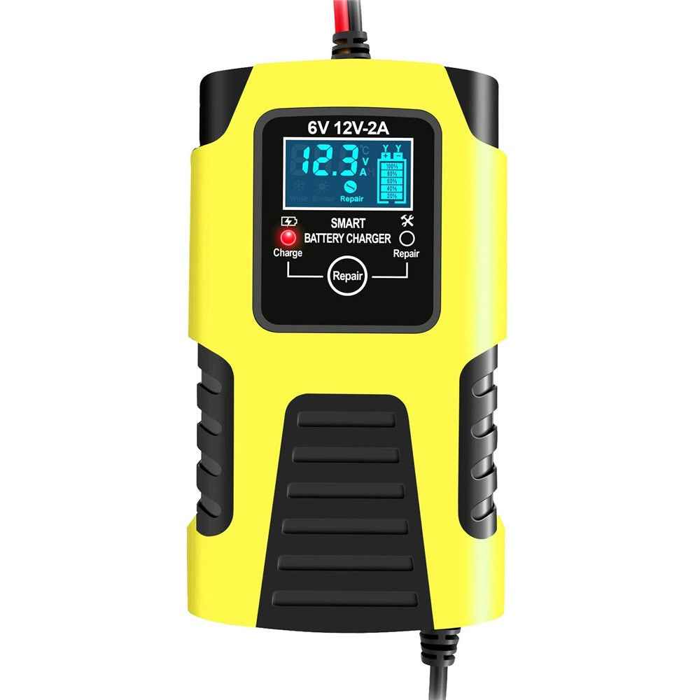 Motorcycle Smart Battery Charger 6V/2A 12V/2A Automatic Trickle Battery Charger Battery Maintainer Battery Desulfator - EU Plug/Yellow