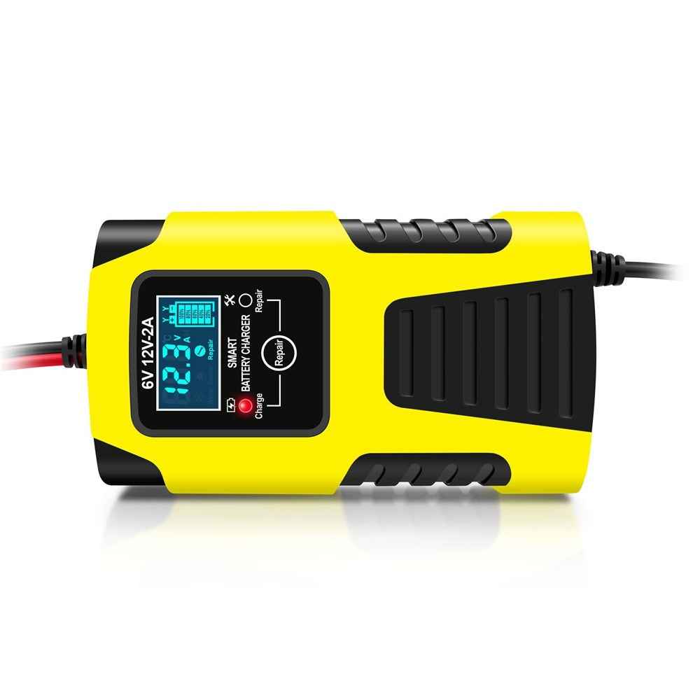 Motorcycle Smart Battery Charger 6V/2A 12V/2A Automatic Trickle Battery Charger Battery Maintainer Battery Desulfator - EU Plug/Yellow
