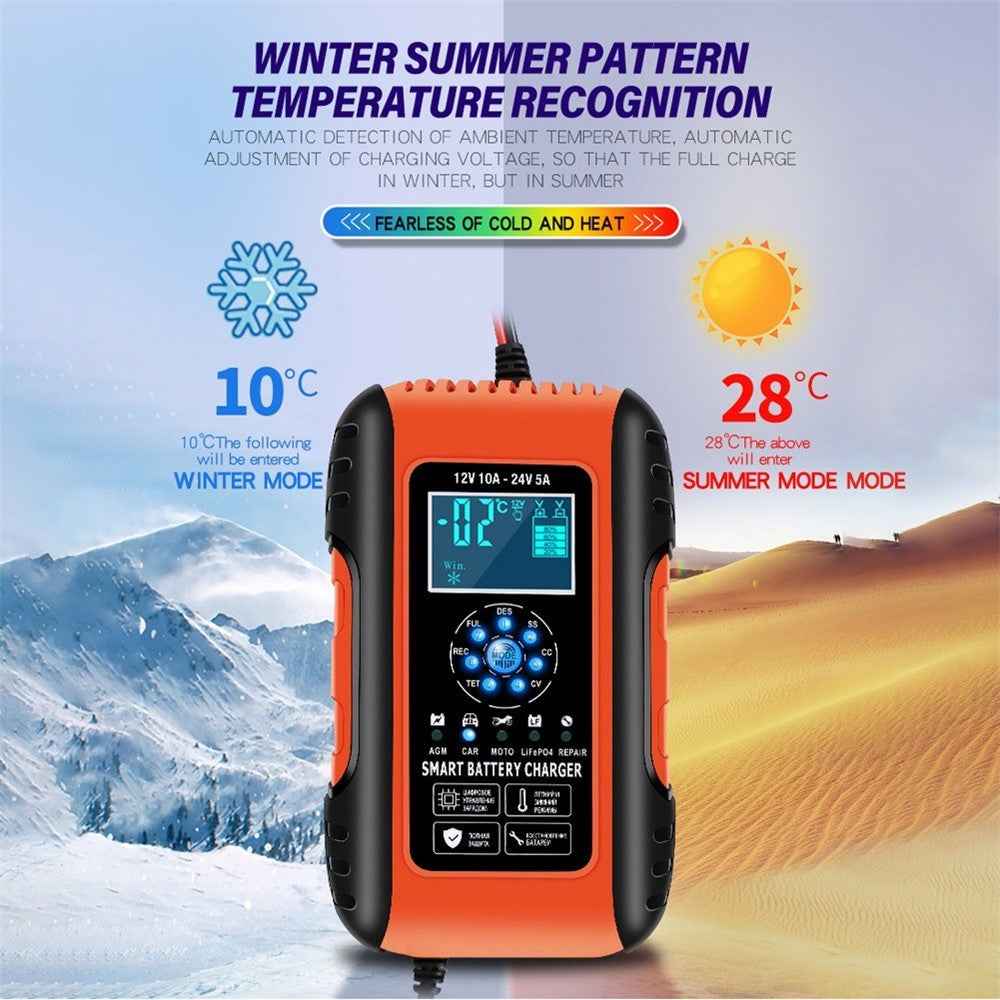 Fully-Automatic Smart Charger 12V/10A 24V/5A Battery MaintainerBattery Desulfator for Car Truck Motorcycle Lawn Mower Boat - US Plug/Red