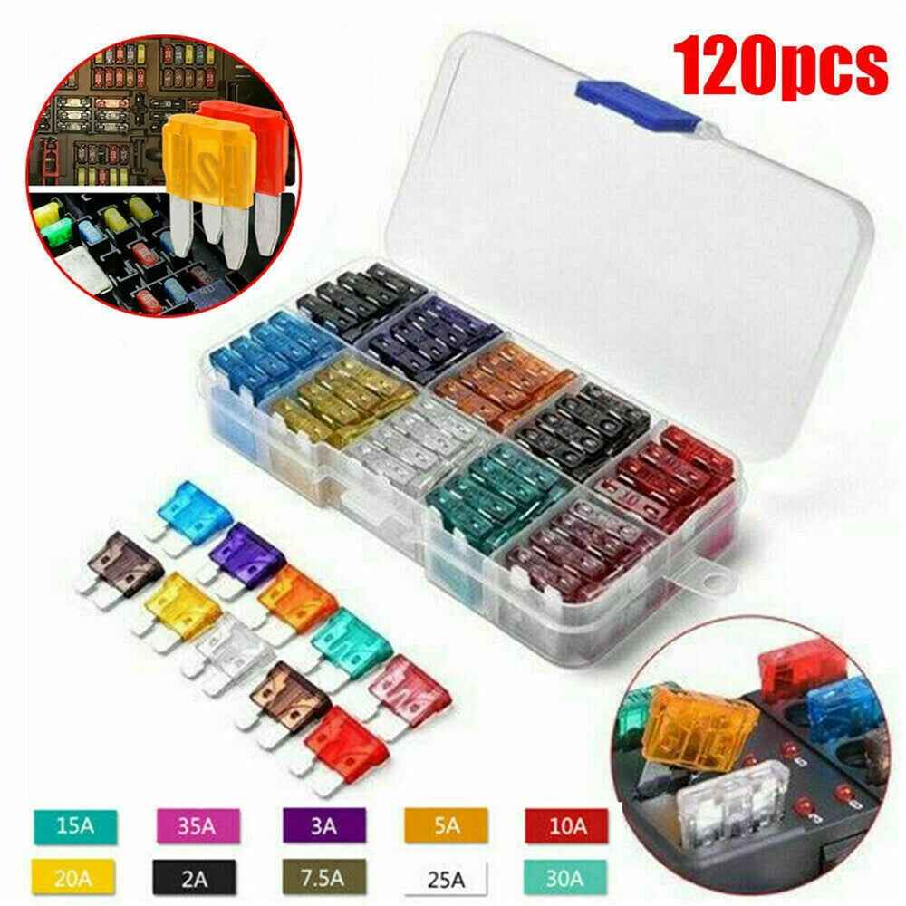 120Pcs/Box Mini Auto Blade Fuses Set 2-35A Assorted Color-coded Carved Amp Rating Fuse