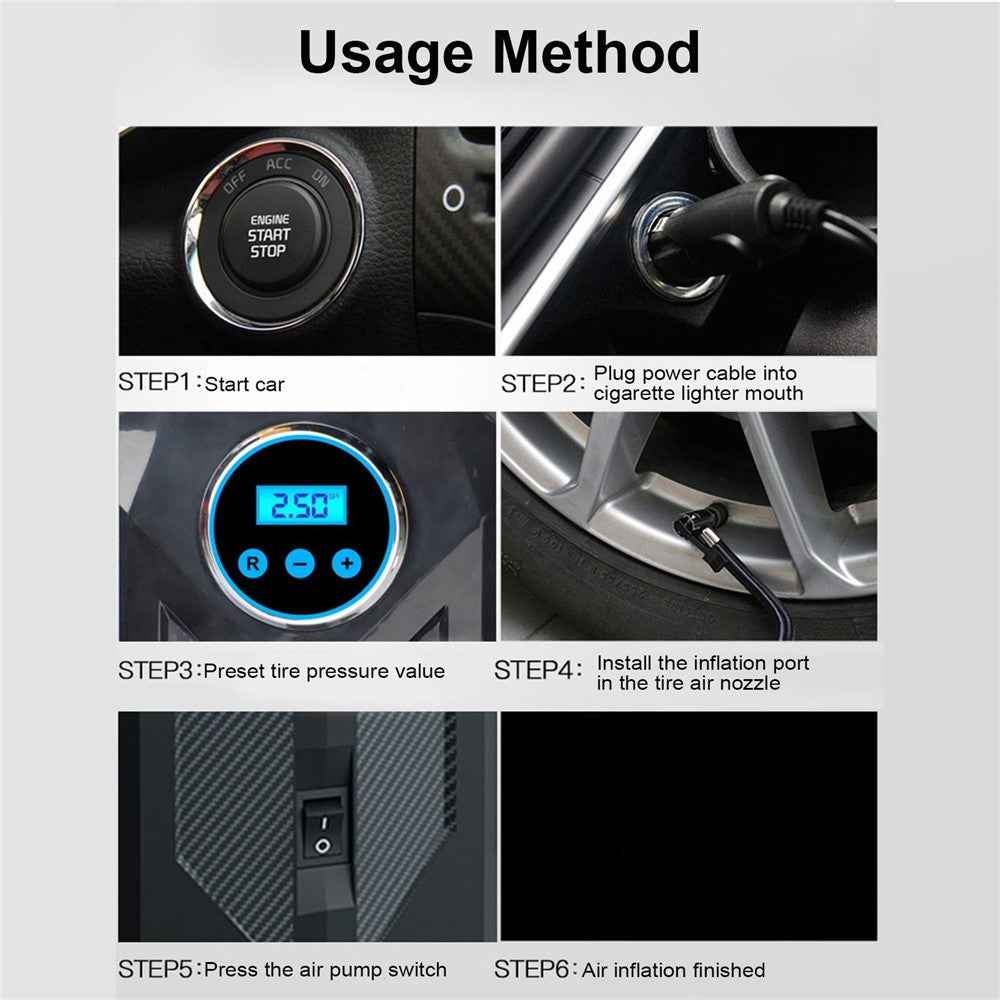 Portable Car 12V Air Pump Digital Display Strong Energy Quick Inflation Automatically Stop Tire Pressure Detection with Night Lamp