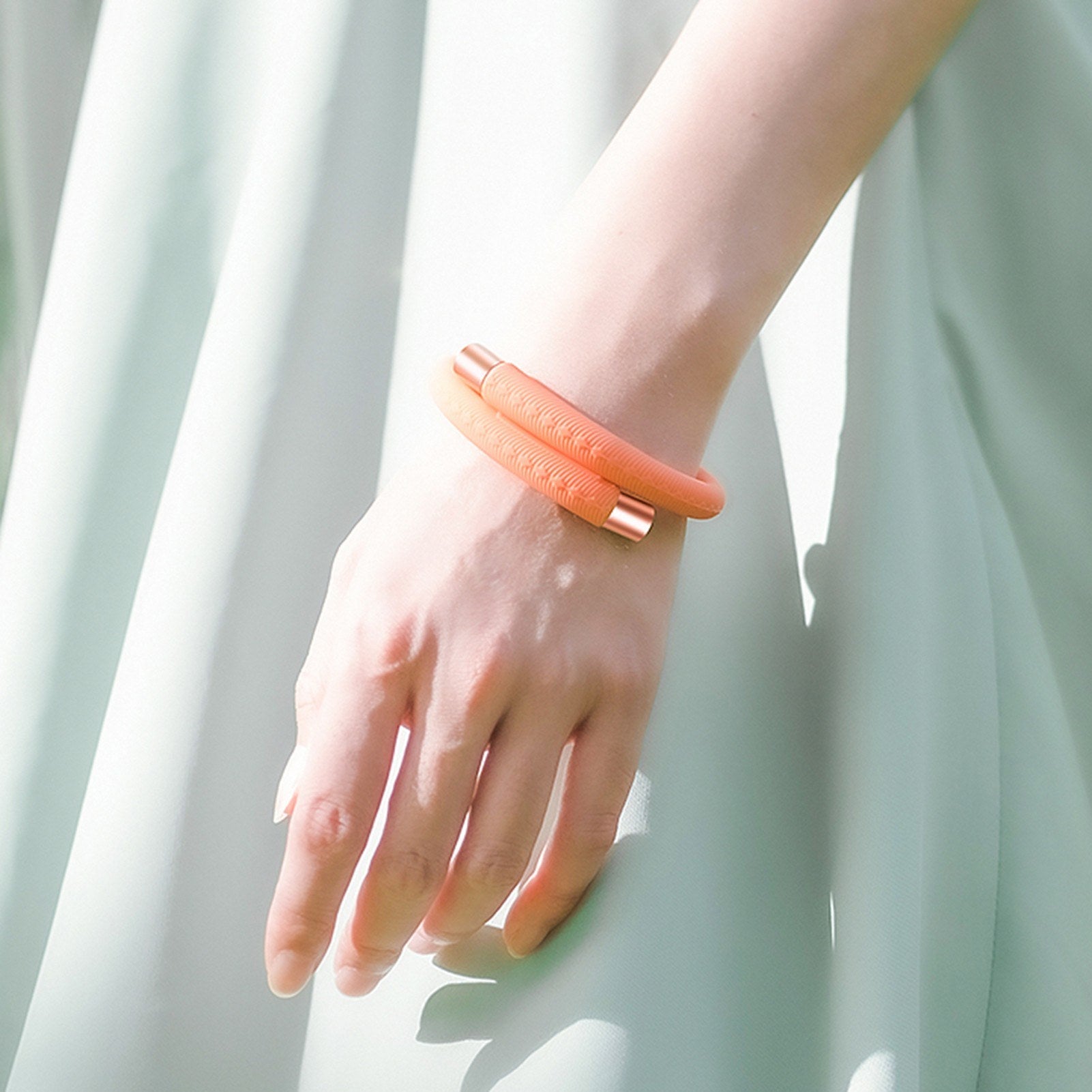 Mosquito Repellent Bracelet Wrist Band Double Head Design Soft Silicone Plant Essential Oil Soaking Bug Repellent Bracelet - Orange