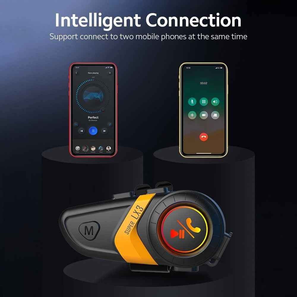 SUPER LX3 Bluetooth-compatible 5.0 Headset Motorcycle Motorbike Helmet Intercom Interphone for Riding Skiing Snowmobile Scooter - Orange