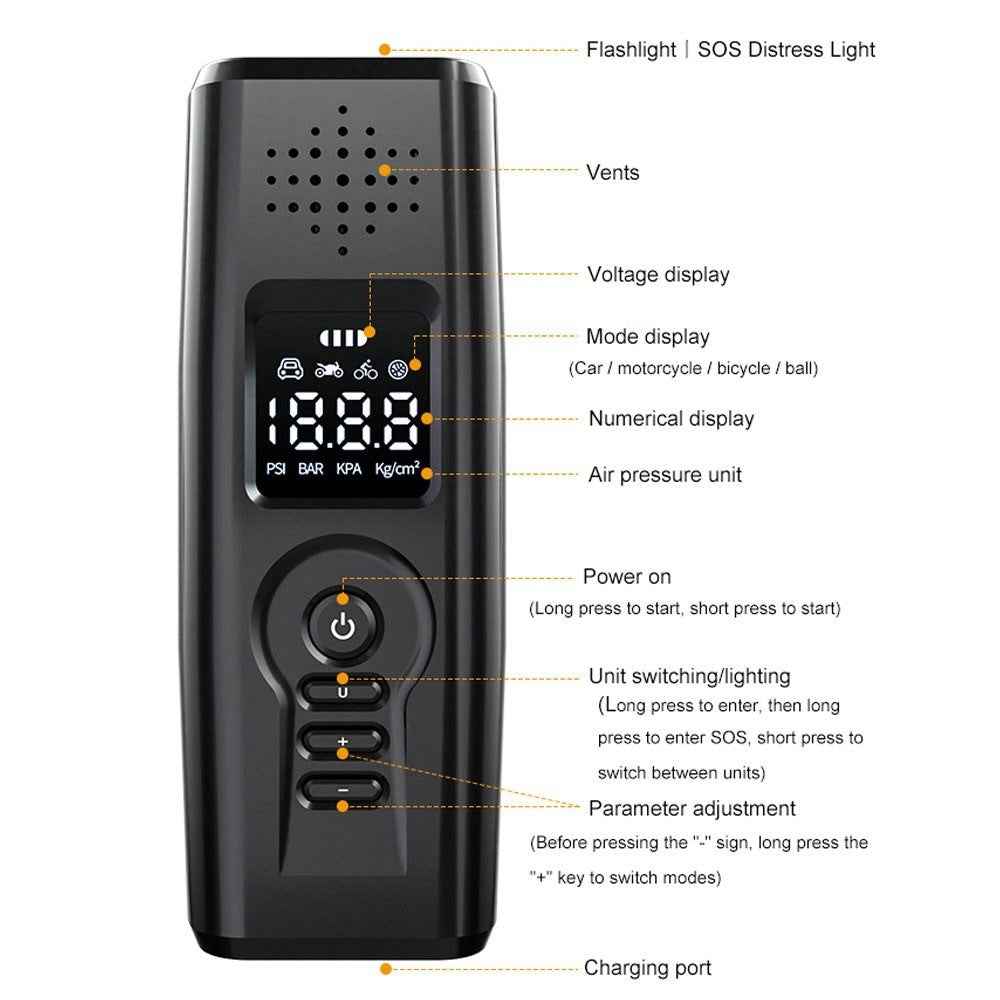 Portable Car Air Pump Intelligent Cordless Air Compressor Large-Capacity Battery 140PSI Electric Tire Inflator Power Bank with SOS Emergency Light for Car Motorcycle Bicycle Tires Balls - Green