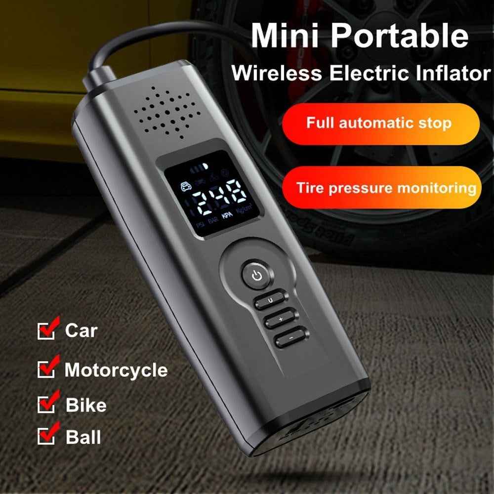 Portable Car Air Pump Intelligent Cordless Air Compressor Large-Capacity Battery 140PSI Electric Tire Inflator Power Bank with SOS Emergency Light for Car Motorcycle Bicycle Tires Balls - Pink