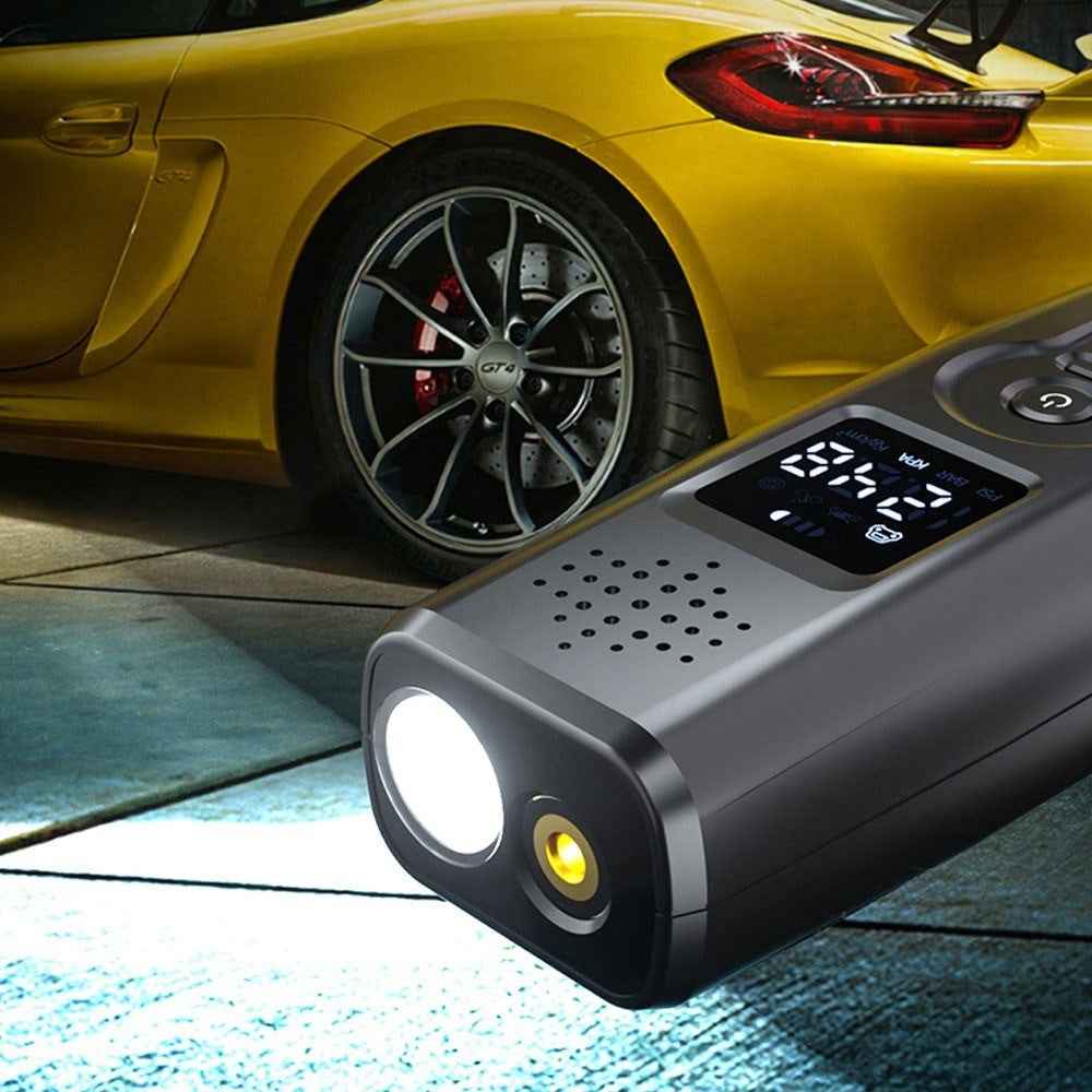 Portable Car Air Pump Intelligent Cordless Air Compressor Large-Capacity Battery 140PSI Electric Tire Inflator Power Bank with SOS Emergency Light for Car Motorcycle Bicycle Tires Balls - Pink