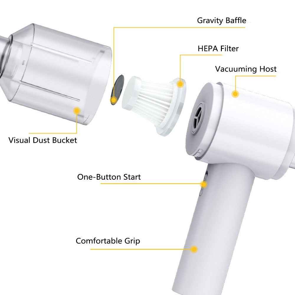 2 in 1 Car Cordless Vacuum Cleaner Air Blower 2000PA Home Office Mini Handheld Dust Remover Deduster - Black