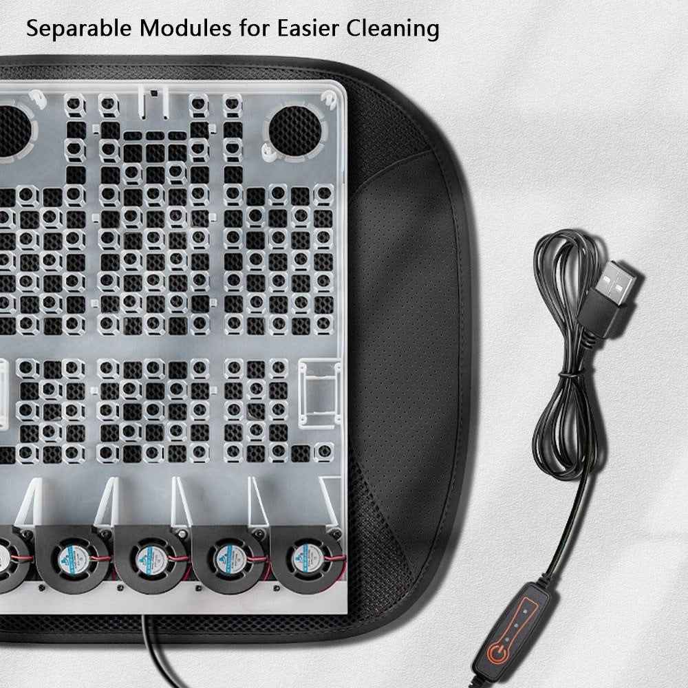 Car Ventilated Cushion Summer Seat Cooler Automotive USB Cooling Seat Cover with 5 Fans 3 Adjustable Wind Speed - Black