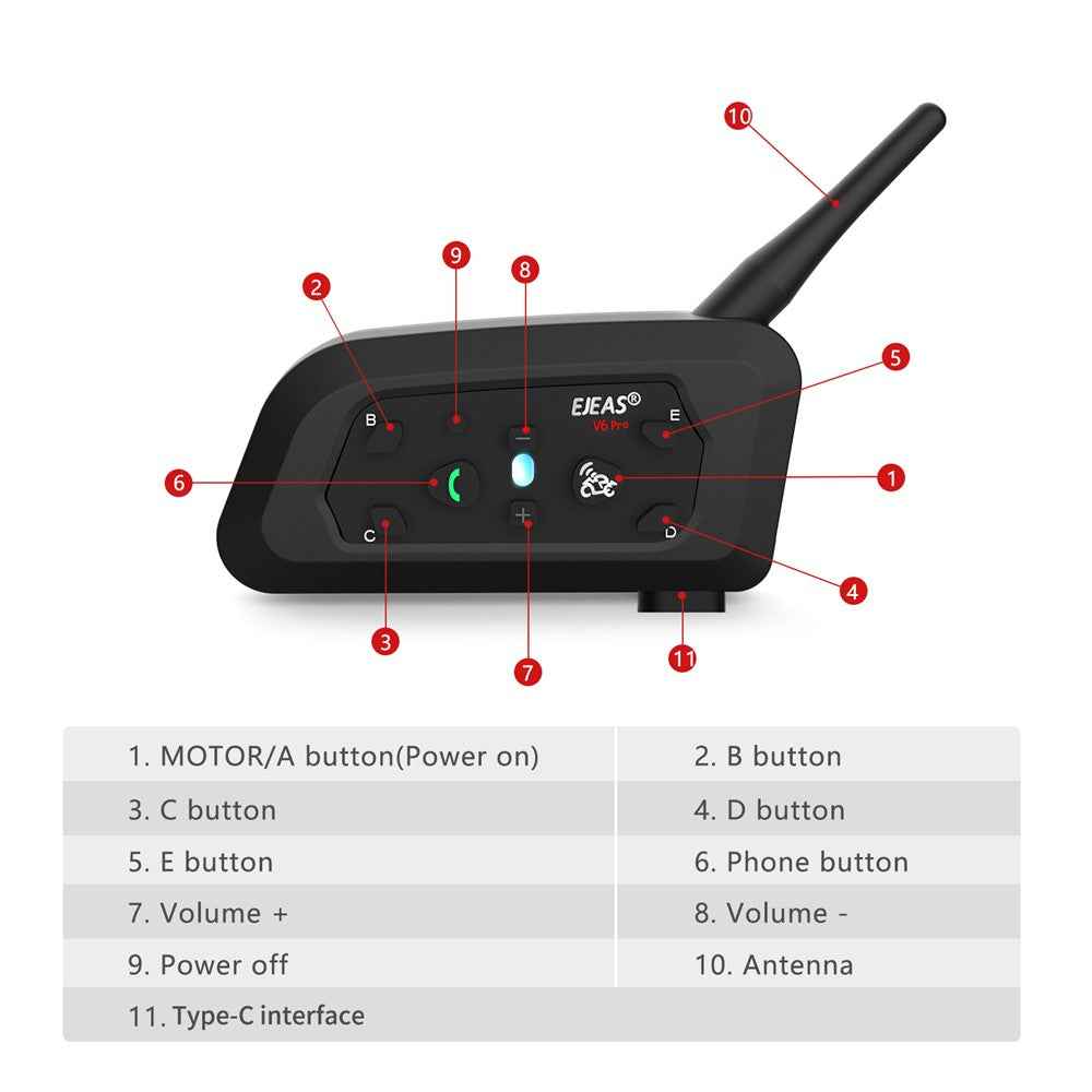 EJEAS V6PRO 1Pc Motorcycle Intercom Bluetooth-compatible 5.0 Headset Full Duplex Riding Real-Time Helmet Communication System
