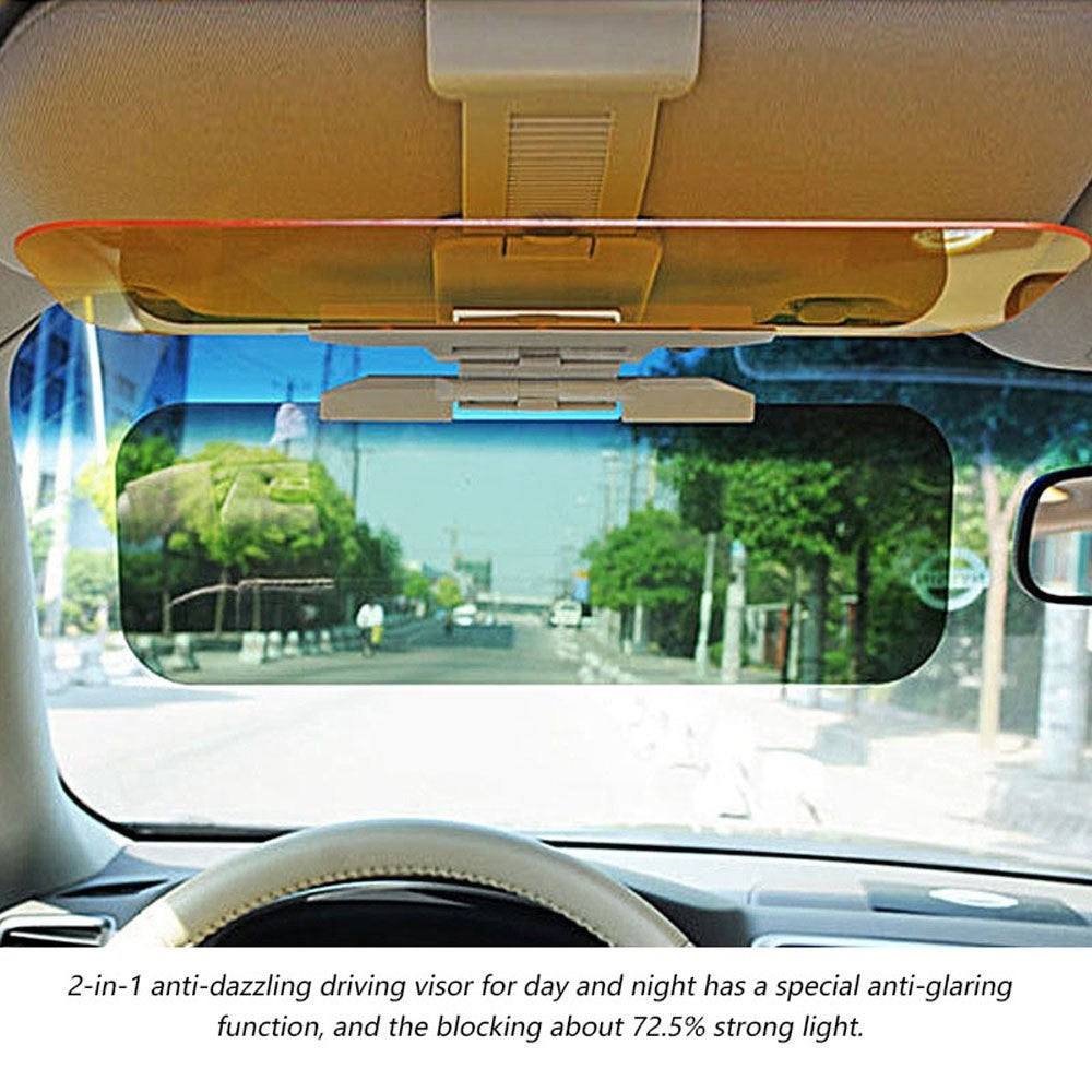 2-in-1 Car Anti-Dazzling Sun Visor for Day and Night Anti-Glaring Durable Sun Protection Vehicle Windshield Sunshade UV Blocker for Safety Driving