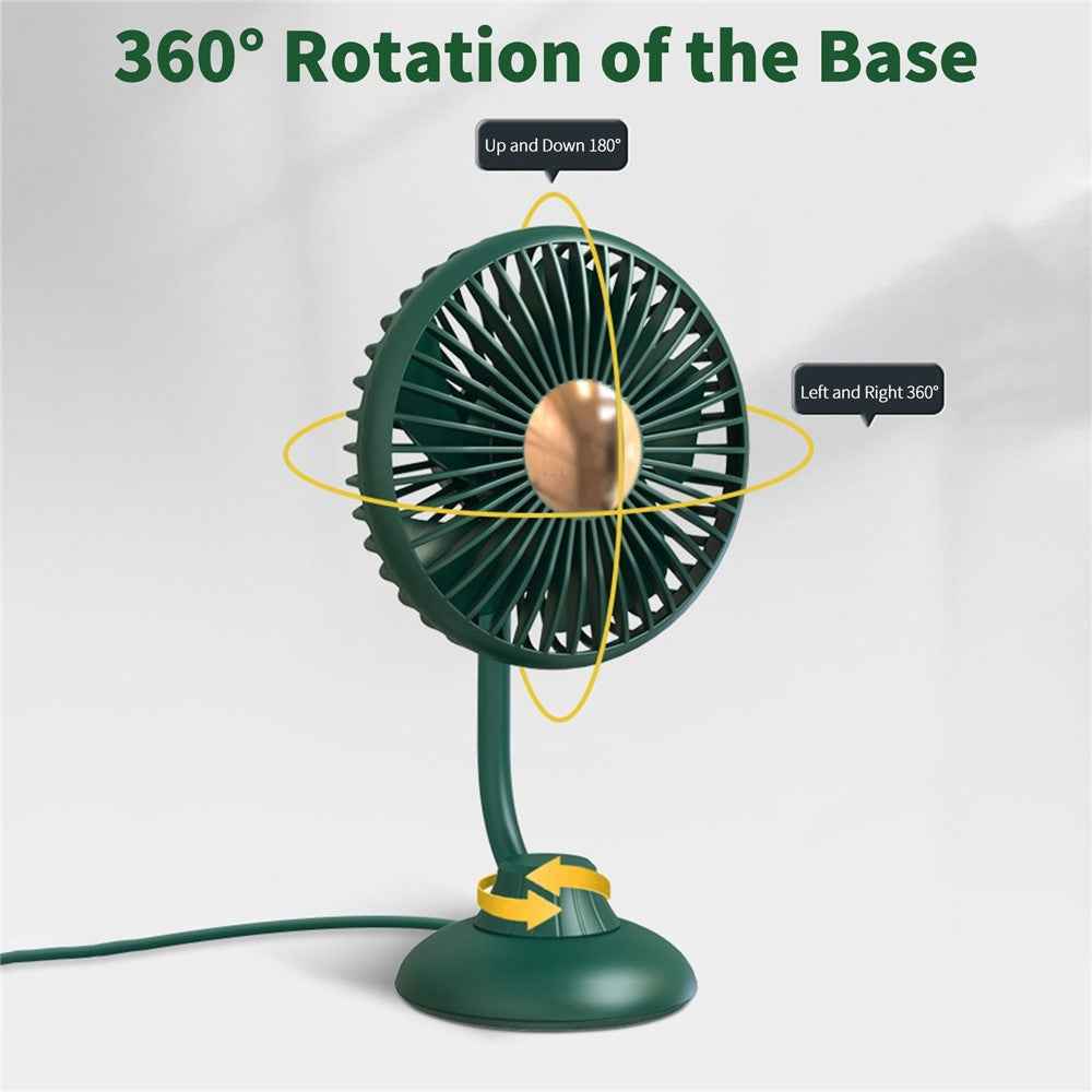 Portable Mini Car Fan Low Noise Powerful Silent Fan 3 Speeds Settings 360-degree Rotation Car Desk Fan for Car/Home/Office/Travel - Dark Green