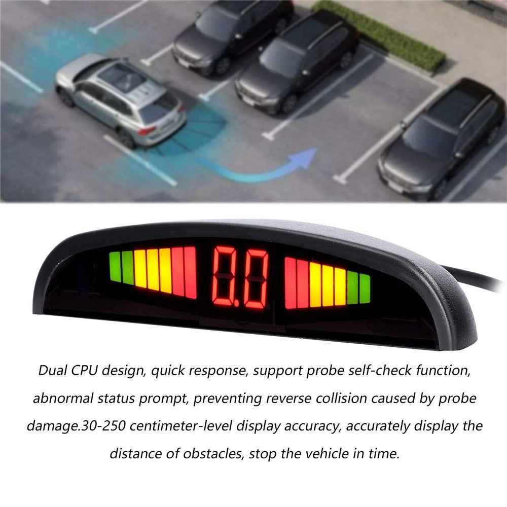 Car Parking Sensor Warning Buzzer Rear Reversing Radars System with 4 Parking Sensors Distance Detection LED Distance Display - Black
