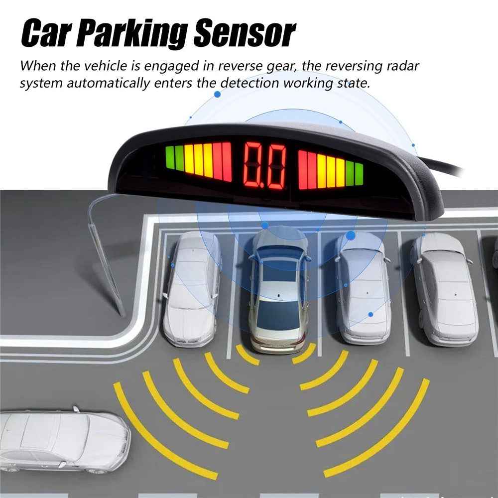 Car Parking Sensor Warning Buzzer Rear Reversing Radars System with 4 Parking Sensors Distance Detection LED Distance Display - Black