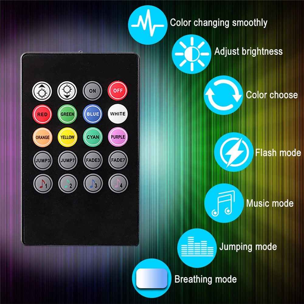 Car LED Strip Light 4Pcs 48 LED DC 12V Neon Strip Car Interior Led Decorative Lamp with Sound Active Function and Wireless Remote Control - USB Port