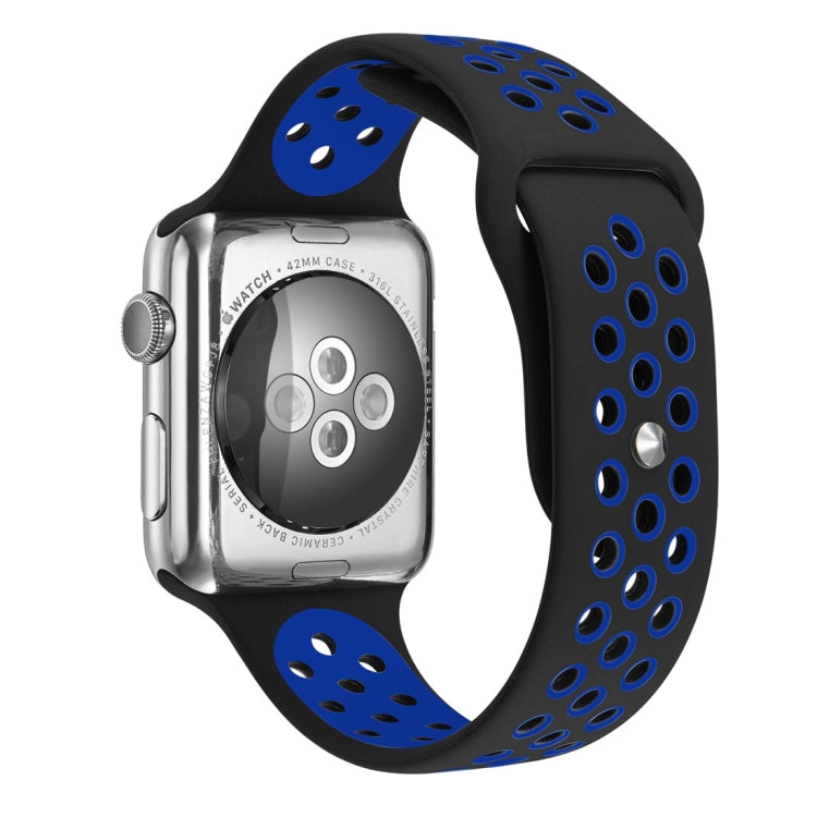 For Apple Watch Ultra 49mm / Series 8&7 45mm / SE 2&6&SE&5&4 44mm / 3&2&1 42mm Fashionable Classical Silicone Sport Watch Band(Dark Blue White)
