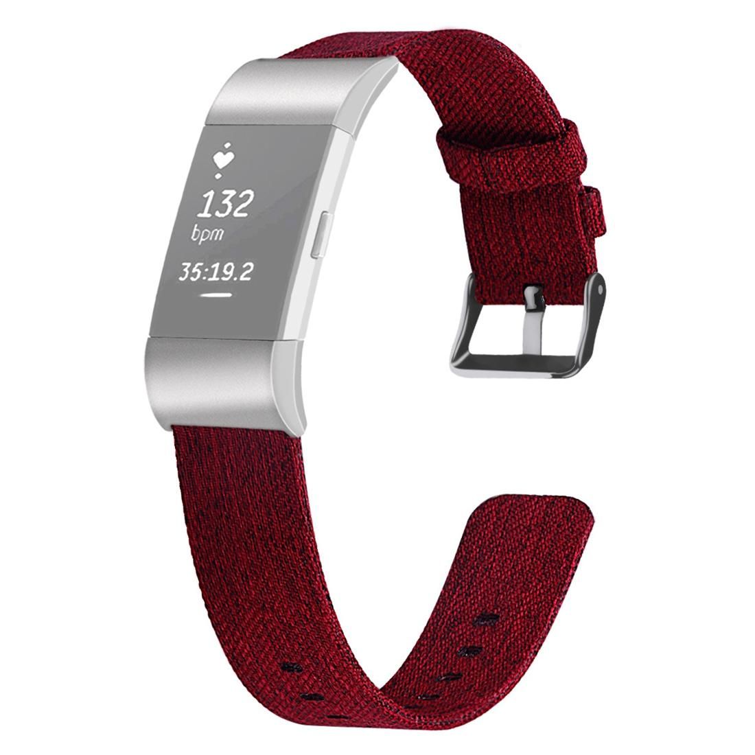 For FITBIT Charge 2 Smart Watch Canvas Wrist Strap Watchband, Size:L (Red)