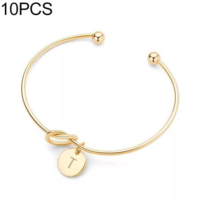 10 PCS Alloy Letter T Bracelet Snake Chain Charm Bracelet (Gold)