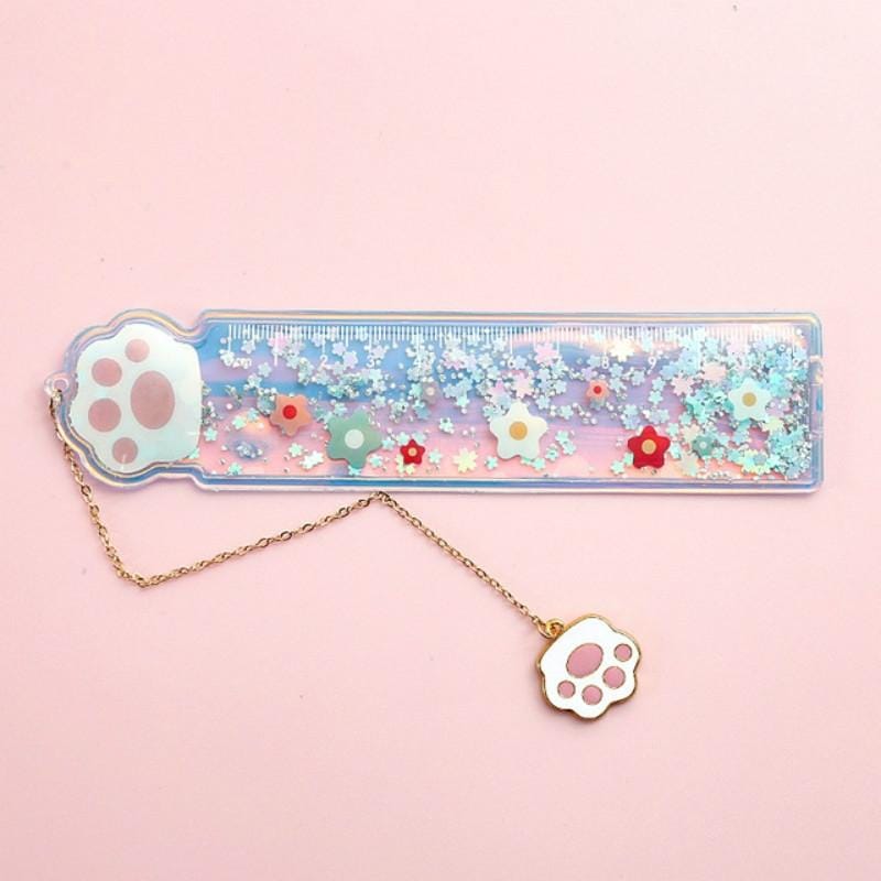 Cute Cartoon Quicksand Drawing Ruler Student Pendant Bookmark Stationery (Cat Claw Letters)