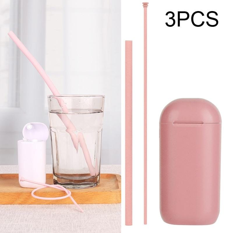 3 PCS Portable Foldable Collapsible Reusable Silicone Drinking Straw Outdoor Household Drinking Tool, Straw Size: 230x8mm, Sytle:Straight Straw (Pink)