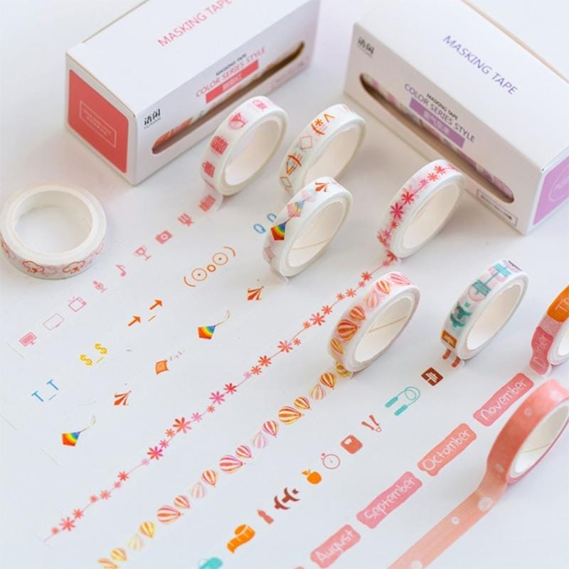 10 PCS  Mohamm Leaves Foil Grid Floral Cute Masking Washi Tape Set (Orange)